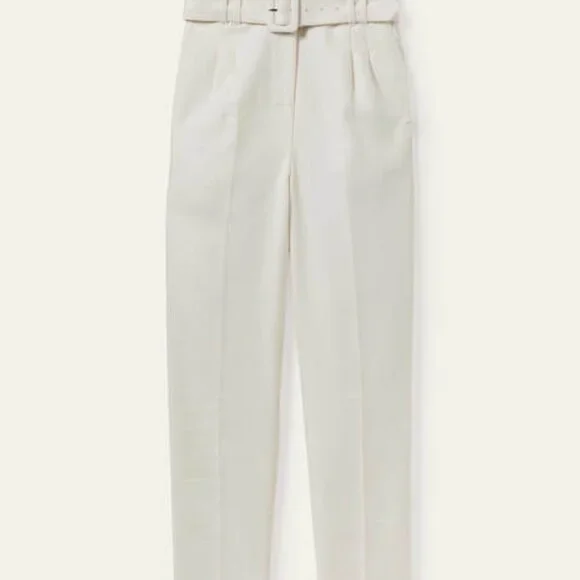 Boden | Carrie | High-Rise Belted Paperbag Ankle-Length Pants | Size 4R | Cream - Picture 5 of 10